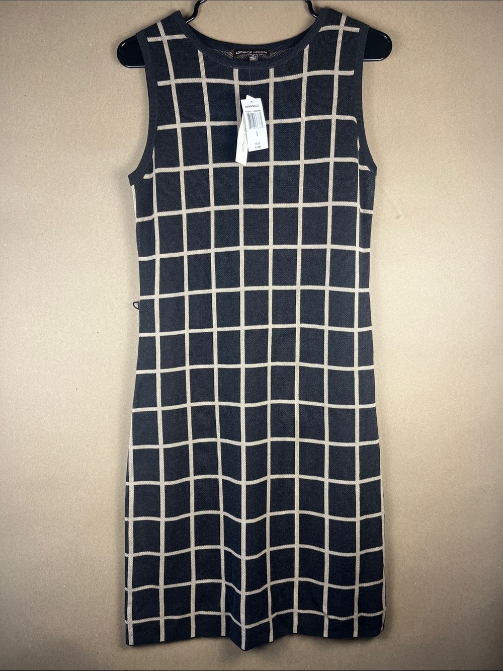 NWT Adrienne Vittadini Windowpane Knit Shift Dress S Black Cream $138 Retail